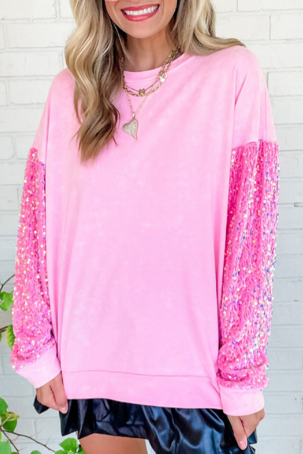 Sequined Contrast Color Long Sleeves Bottoming Shirt