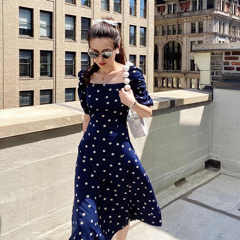 Title 2, French Blue Polka Dots Dress Women