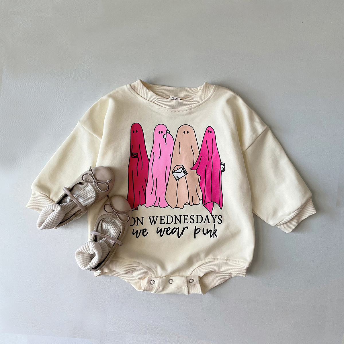 Cute Hippie Funny Ghost Print Long Sleeve Triangle Rompers