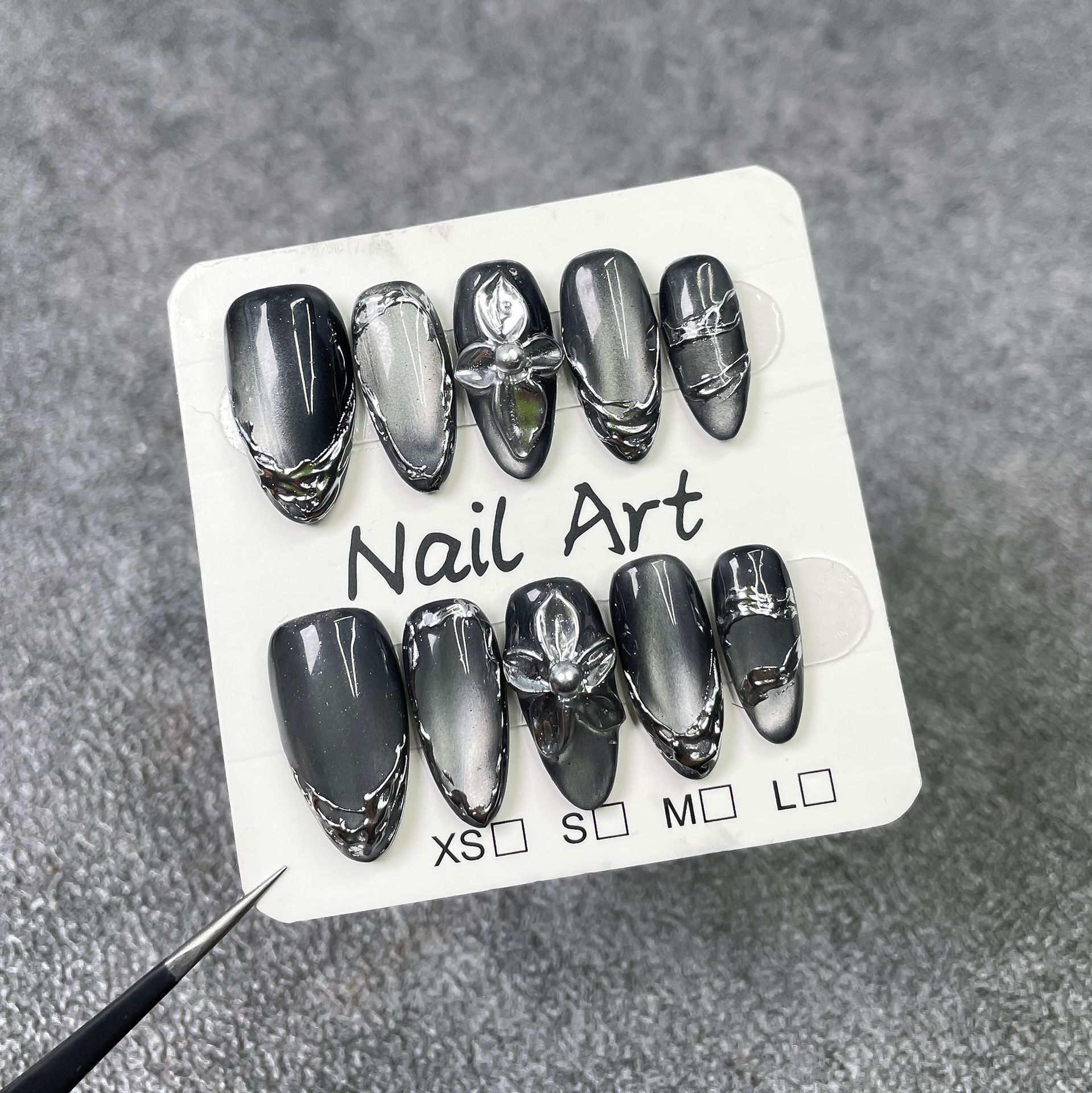 Black Metal Style Cat Eye Nail Stickers For Dark Edgy Manicures