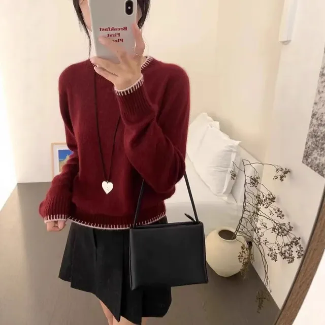 European And American Women's New Crew neck Sweaters Red - Shop at LoveMi