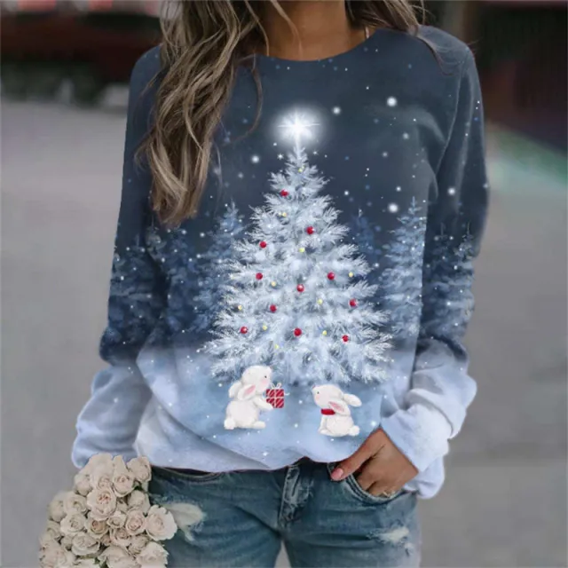 Christmas Women's Sweater 3D Digital Printing Cute Snowman Style 8 L - Shop at LoveMi