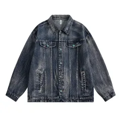 Denim Jacket Men's And Women's Spring And Autumn Punk Distressed - Blue - View 1