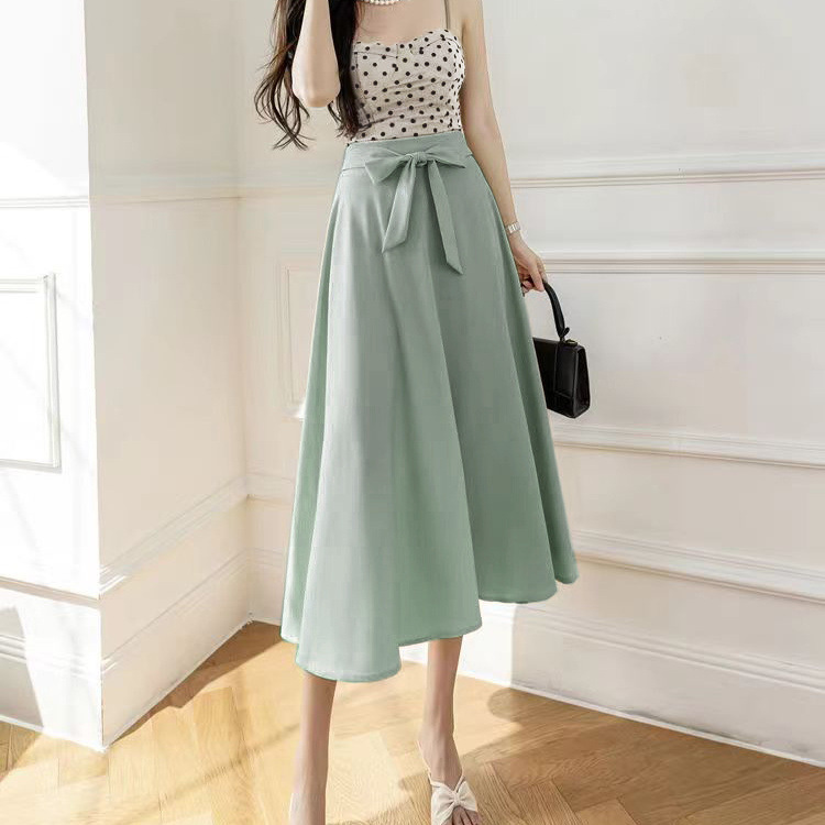 Light Green A-Line Skirt Draping Large Hem