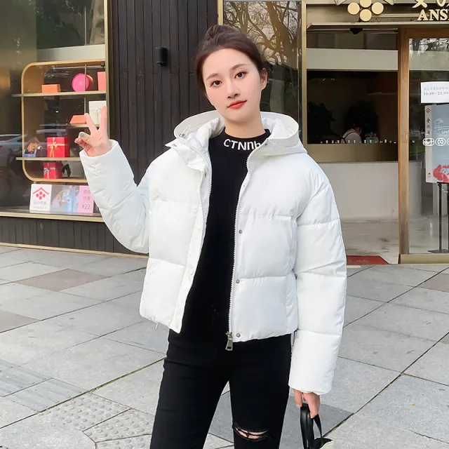 Women's Simple Casual Hooded Short Down Jacket White - Shop at LoveMi