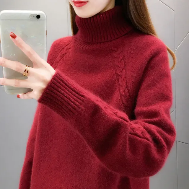 Women's Turtleneck Pullover Japanese Style Red - Shop at LoveMi