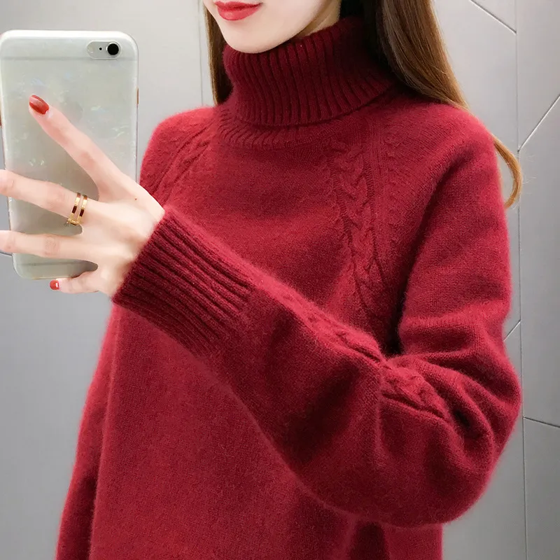 Women's Turtleneck Pullover Japanese Style - Red