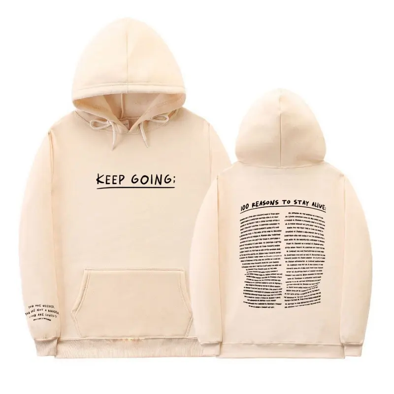 Letter Printing Long-sleeved Drawstring Hooded Sweatshirt with Pockets Fashion