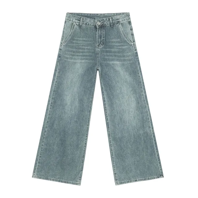 Draping Mop Wide Leg Loose Washed Jeans Tide Retro Blue - Shop at LoveMi