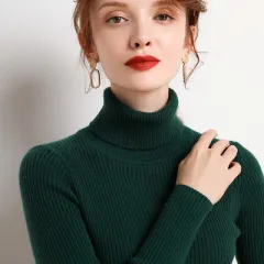 Women's Turtleneck Winter Thickened Base Slim Fit Inner Wear Woolen Sweater - Green - View 1