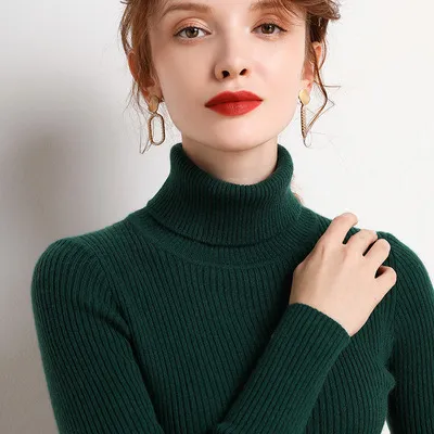 Women's Turtleneck Winter Thickened Base Slim Fit Inner Wear Woolen Sweater Green - Shop at LoveMi