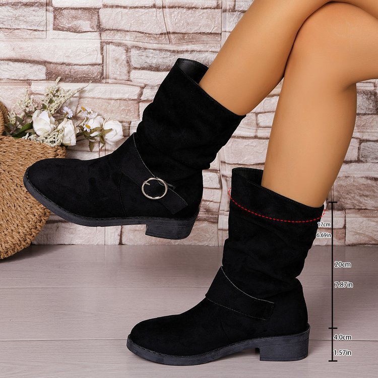 Women's Fashion Plus-Size Suede Chunky Heel Ankle Boots