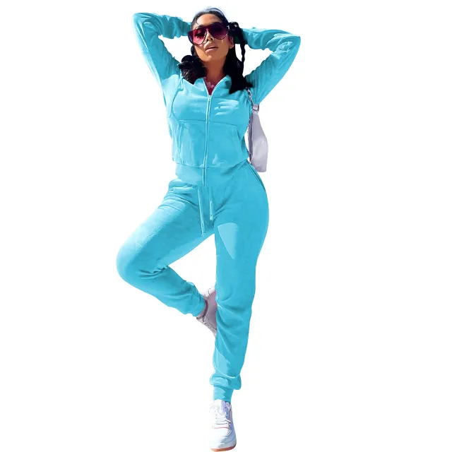 Women's Casual Silver Fox Fur Top And Pants Two piece Set Sky Blue - Shop at LoveMi