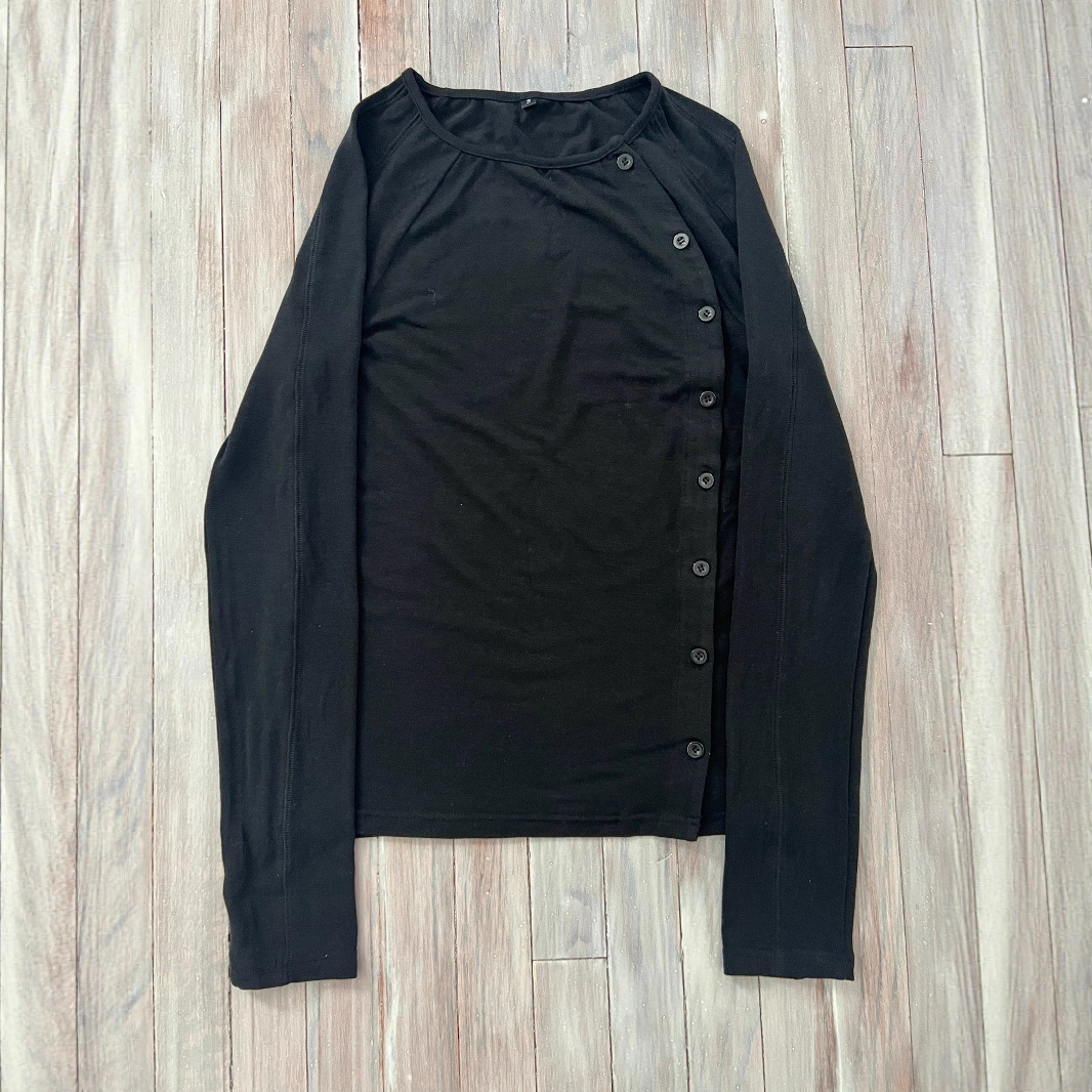 Button T-shirt Long-sleeved Crew-neck Top