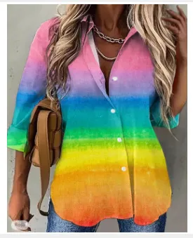 Printed Long Sleeve Butterfly Printing Lapel Shirt Z887 - Shop at LoveMi