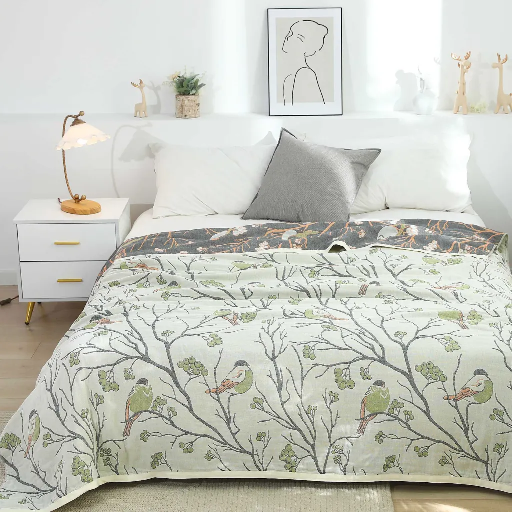Casual Printed Cotton Gauze Towel Quilt Air Conditioning Blanket - Hawthorn Tree Green