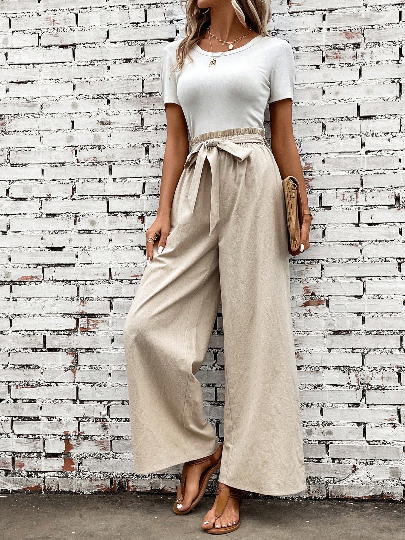 Pantalones de mujer de imitación de lino y algodón, cintura alta ajusta 54ee5203 577d 430b B671 Eeee7555009b