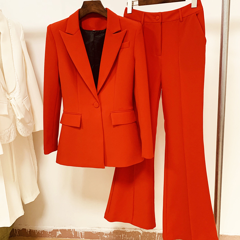 Women's Fashion One Button Cloth Cover Mid length Suit Bell bottom Pants Suit Red - Shop at LoveMi