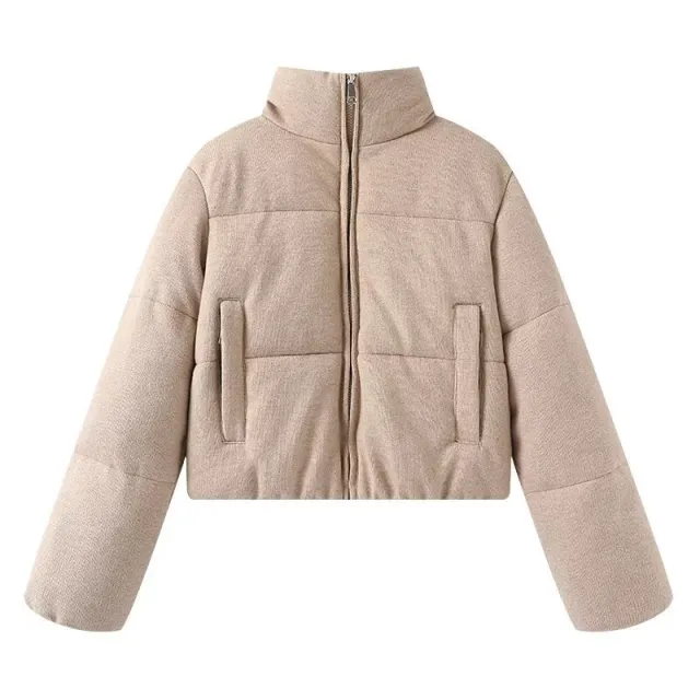 New Womens Knitted Fabric Stand collar Thermal Cotton Coat Khaki - Shop at LoveMi
