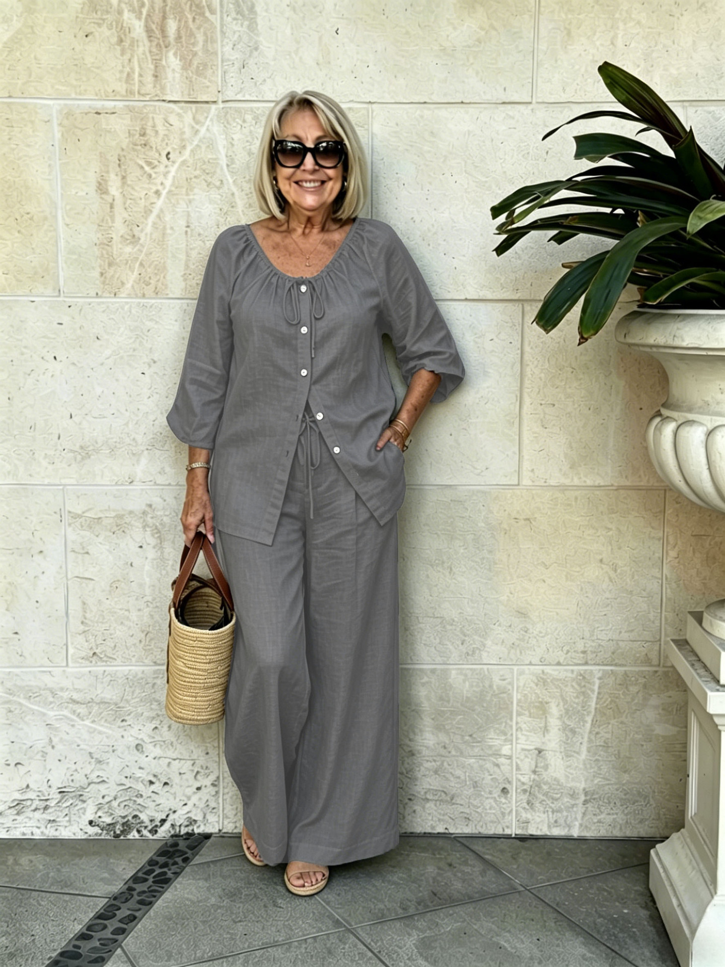Loose-fitting Casual Top And Long Pants Two-piece Set