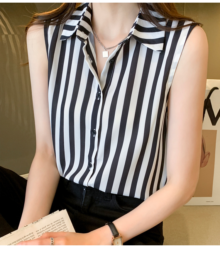 Simple Graceful Chiffon Women's Striped Vest Shirt