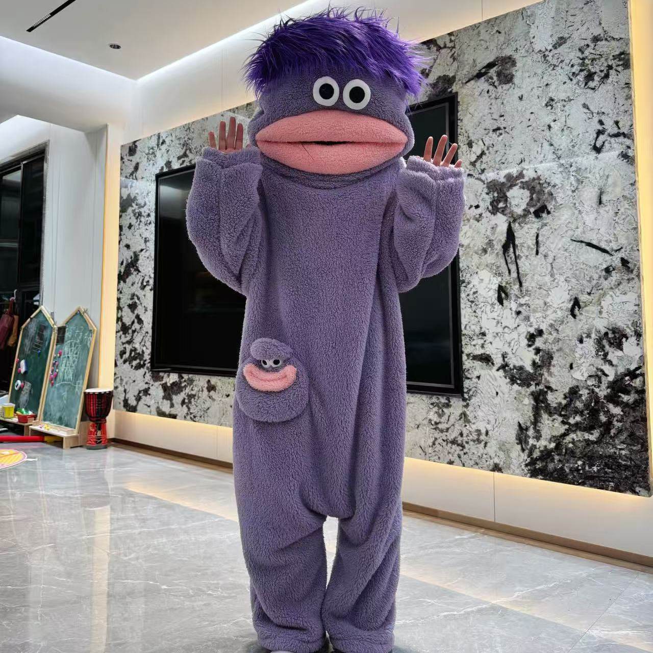 Big-mouth Monster Coral Fleece Onesie For Women, Autumn And Winter