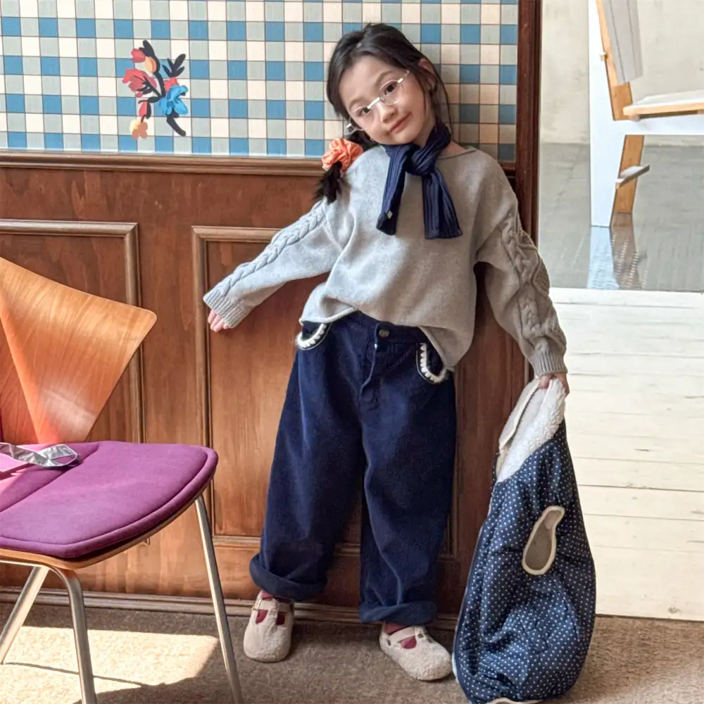Chic Lace-Trimmed Corduroy Baby Straight-Leg Pants