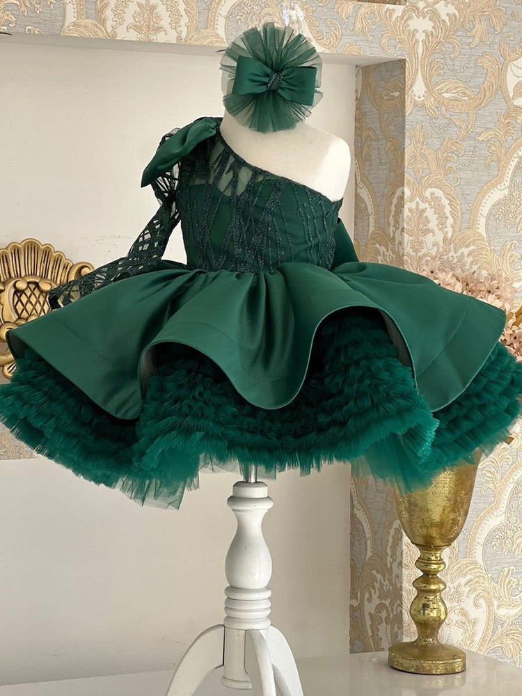 Girls' Shoulder Bubble Skirt Catwalk Performance Dress