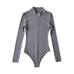 Stand Collar T-shirt Female Autumn And Winter Rompers - Gray - View 1