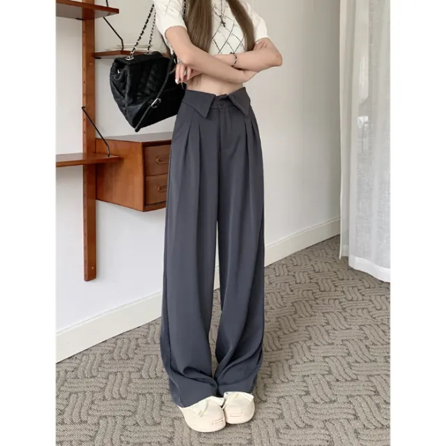 High end Design Waist Flanging Suit Pants For Women Dark Gray - Shop at LoveMi