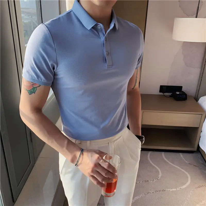 Solid Color Polo Shirt Youth Business Casual Lapels Short Sleeve