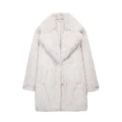 Women's Clothing Artificial Fur Warm Three-quarter Coat Thick Coat Top - White - View 1