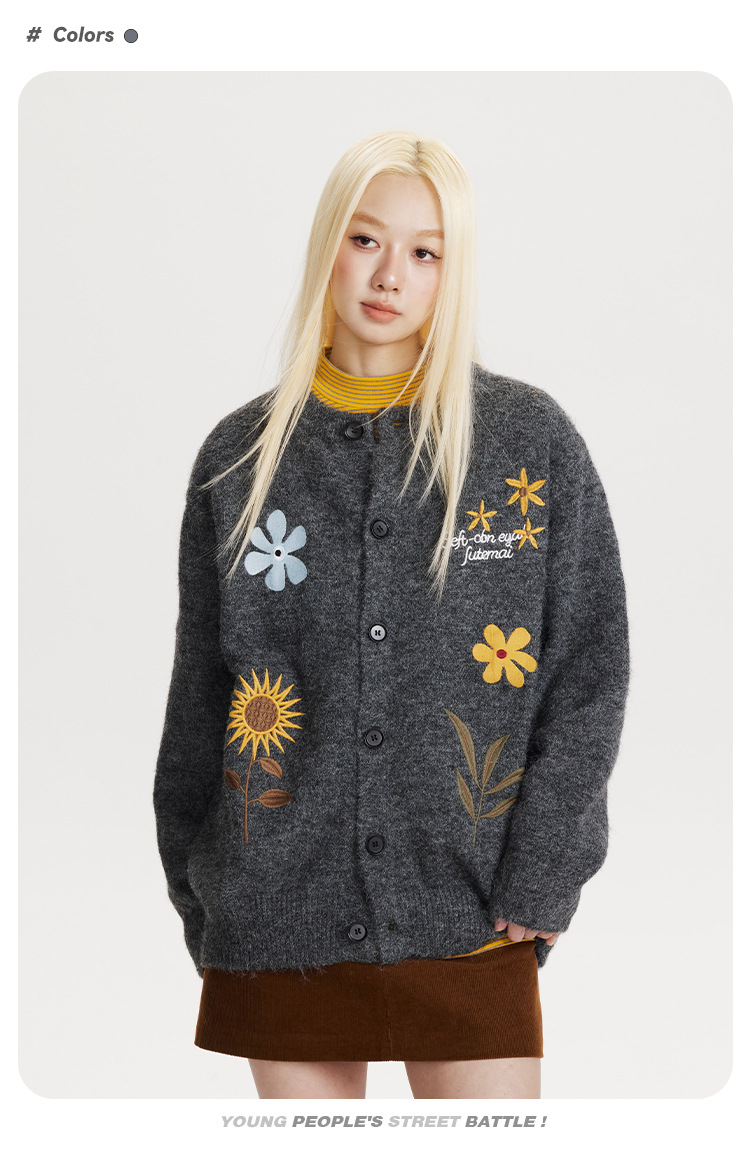 Women’s Retro Floral Embroidered Cardigan Sweater