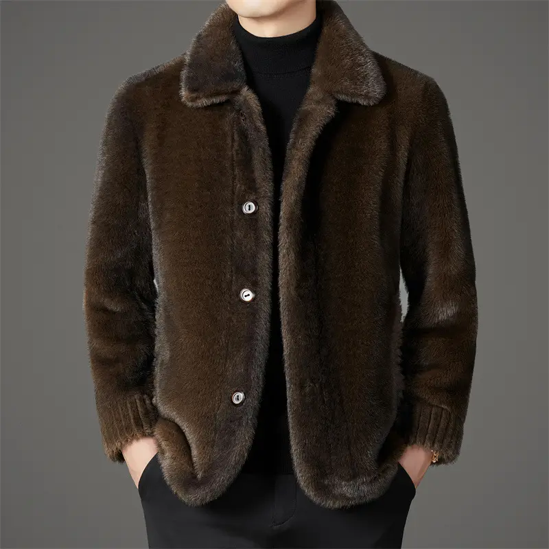 Men's Winter Middle-aged Lapel Golden Mink Leather