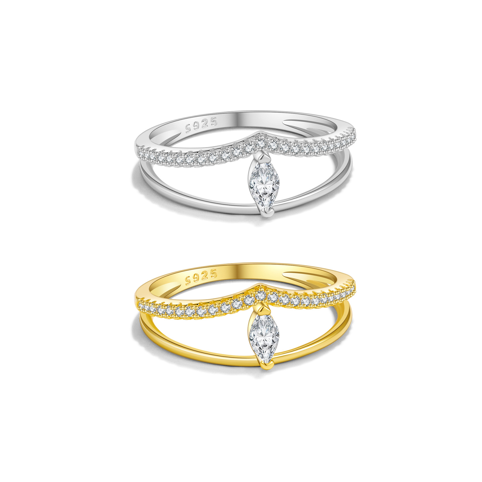 Trendy All-matching Affordable Luxury Style Design Zircon Twin Ring