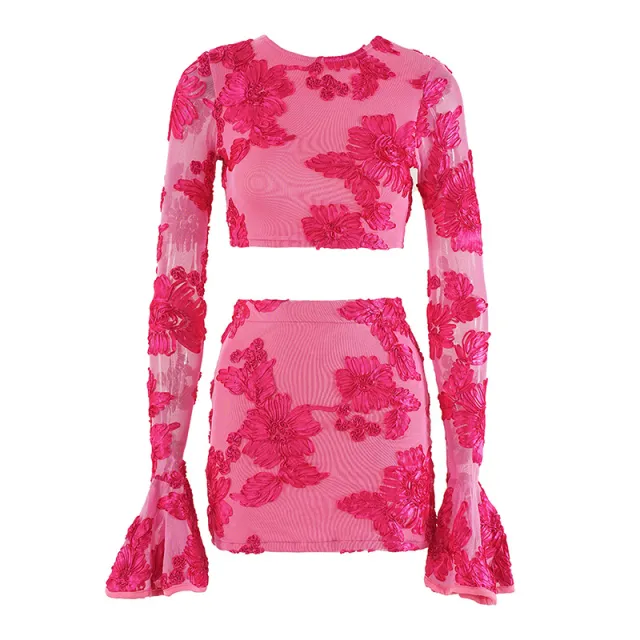 Exquisite Embroidered Flowers Backless T shirt Skirt Suit Rose - Shop at LoveMi