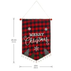 Christmas Fashion Minimalist Ornament Wall Flag - Red And Black Plaid Tree Flag - View 1