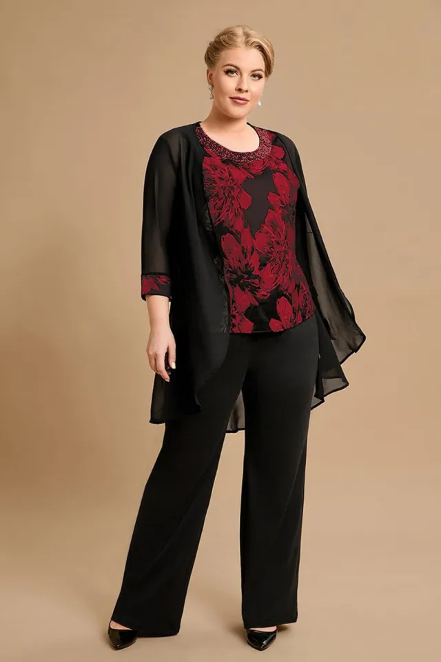 Oumeijia Plus Size Bridal Mother Three piece Trousers Suit Red - Shop at LoveMi