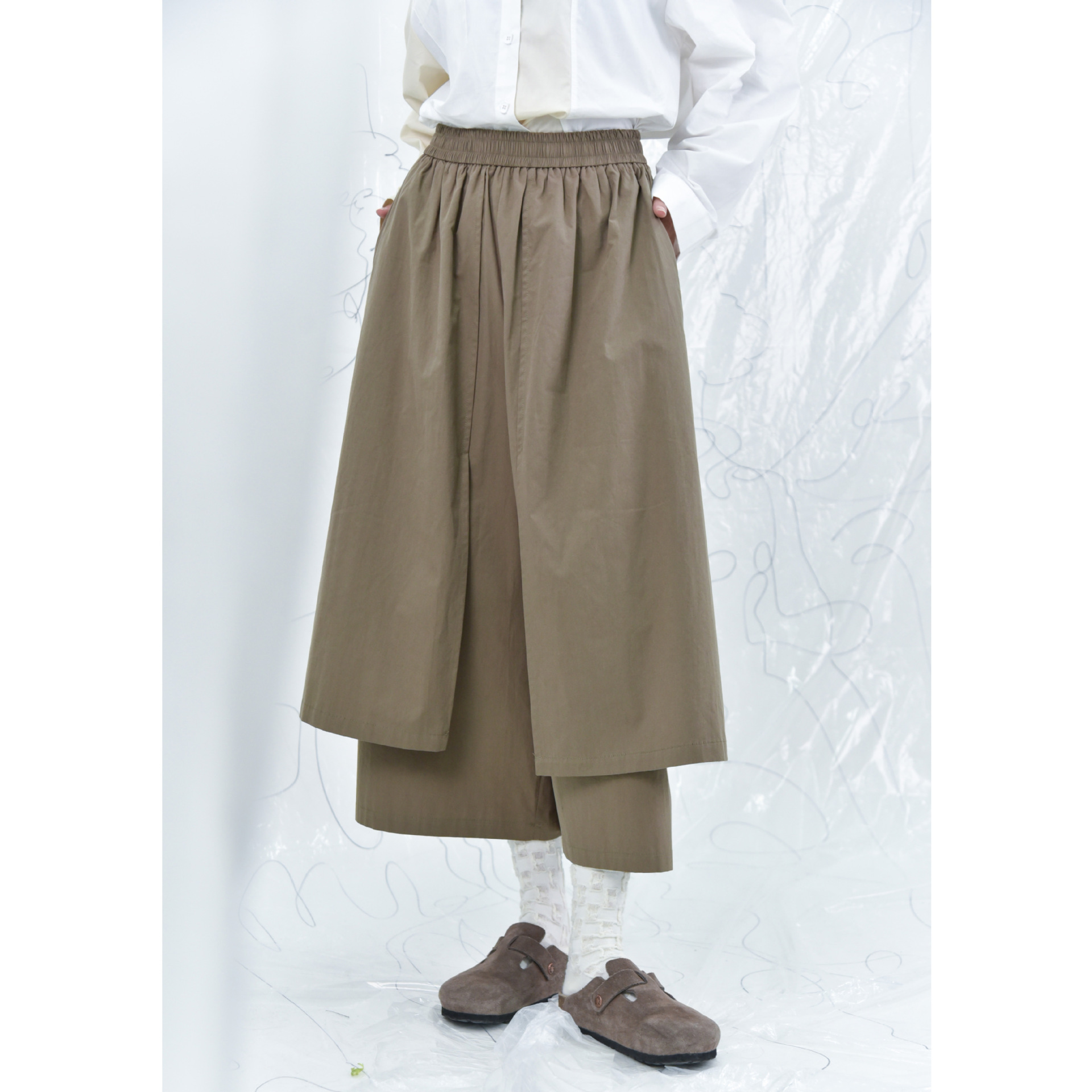 Dark SpringSummer New Patchwork Double-layer Profile Slimming Slim Fit High Waist Work Clothes Culottes