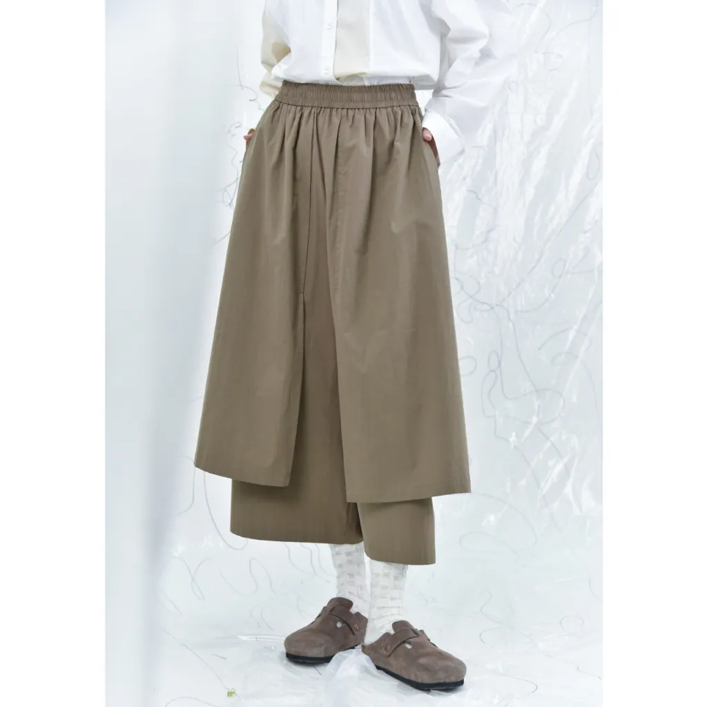 Dark SpringSummer New Patchwork Double-layer Profile Slimming Slim Fit High Waist Work Clothes Culottes - Gray Green
