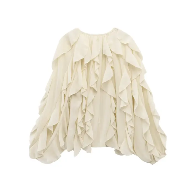 French Womens Layered Decorative Shirt Beige - Shop at LoveMi