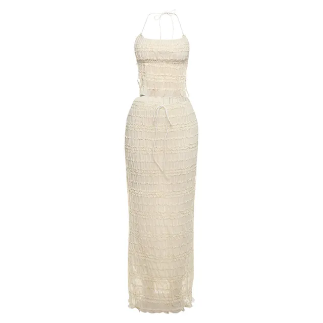 New Fashion Halter Series Long Skirt Two piece Set Apricot - Shop at LoveMi