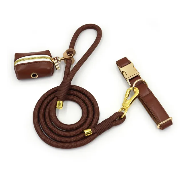 New Leather Hand woven Round Rope Strong Dog Rope Leash Brown - Shop at LoveMi