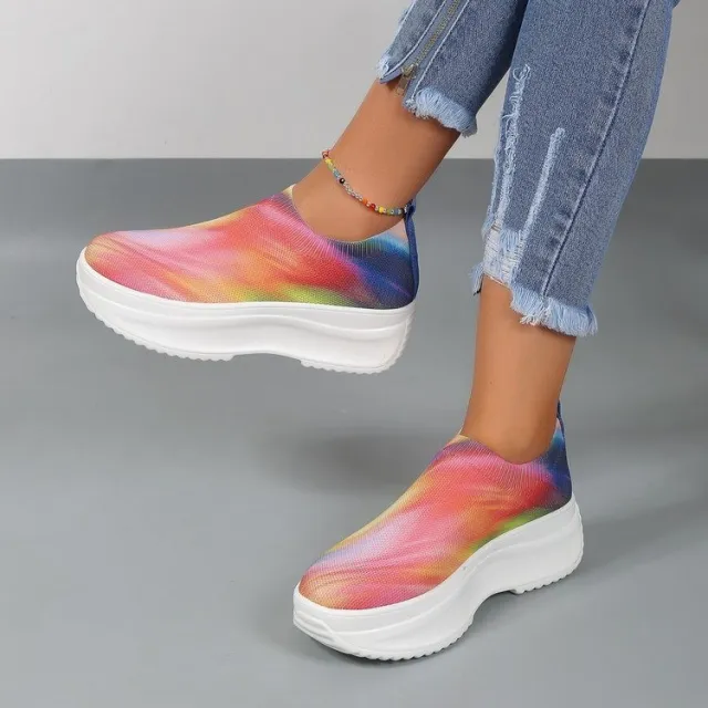 European And American Platform Color Gradient Fly knit Sneakers Red - Shop at LoveMi