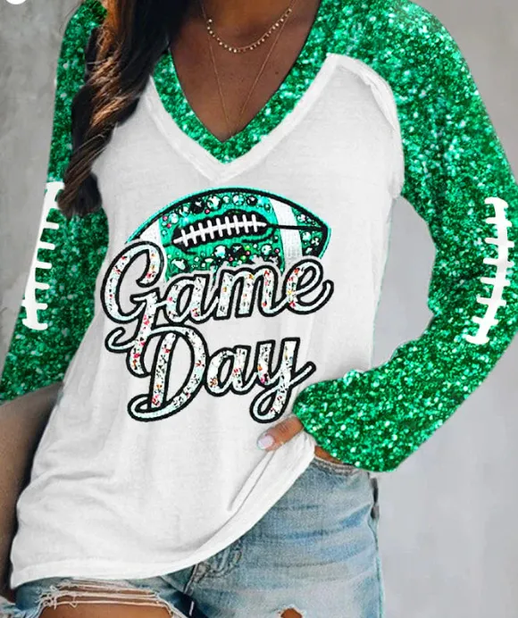 Women's Simple Casual V neck Long Sleeve T shirt Printing Bsl770 - Shop at LoveMi