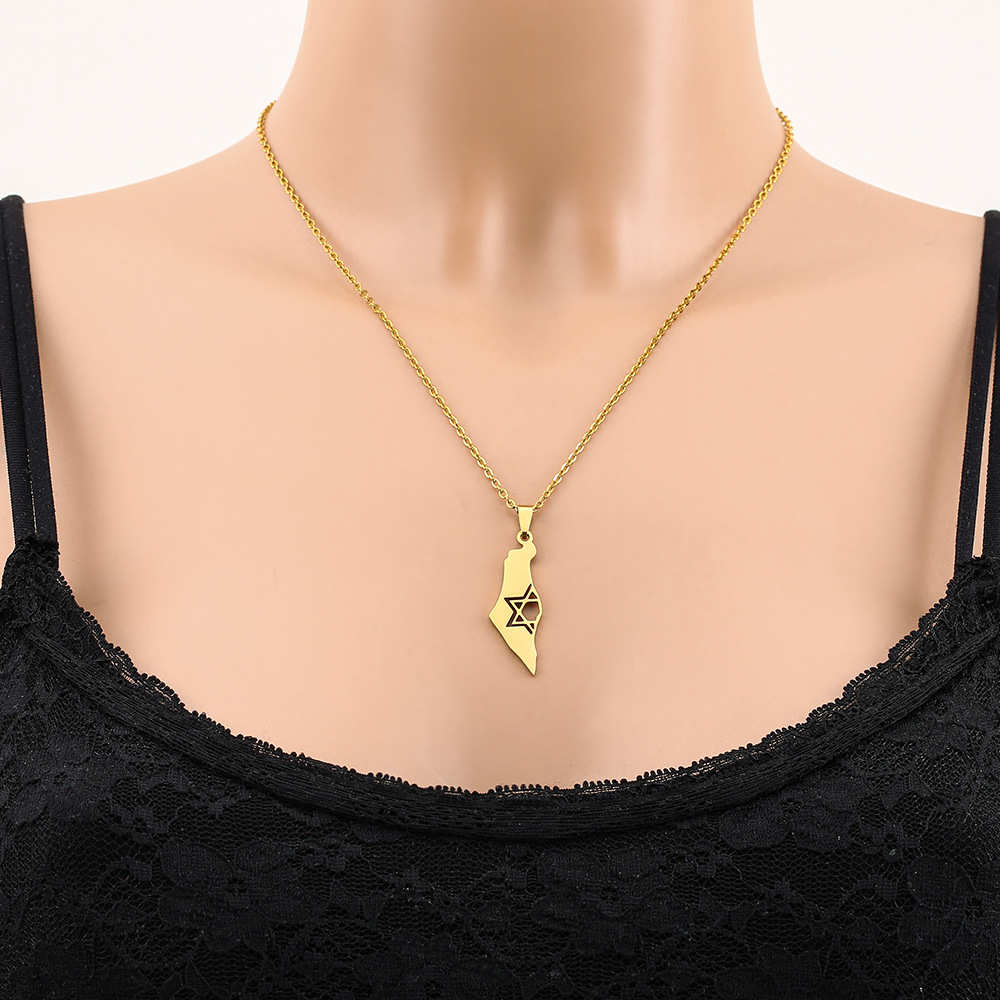 Geometric Ethnic Stainless Steel Israel Map Necklace