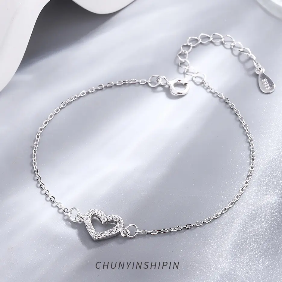 S925 Sterling Silver Diamond Love Anklet
