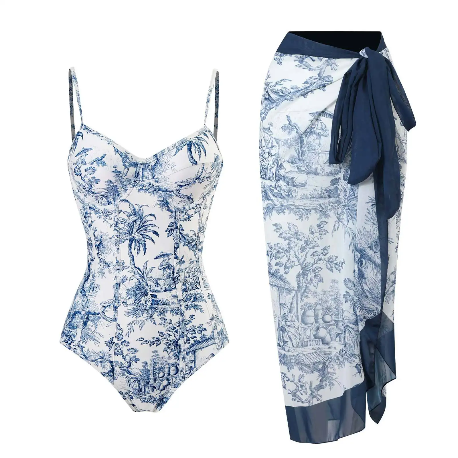 Women's Conservatively Thin Vintage Printed Chiffon Dress With Steel Bracket Hard Bag Swimsuit