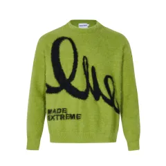 American Retro Alphabet Jacquard Mohair Sweater - Green - View 1