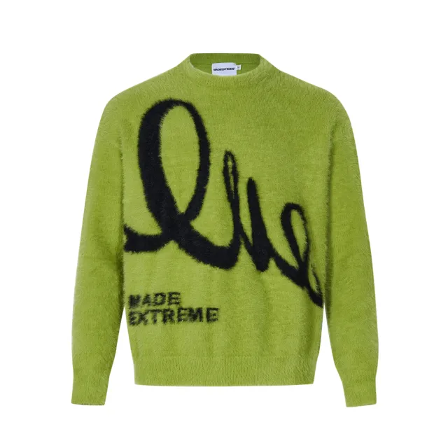American Retro Alphabet Jacquard Mohair Sweater Green - Shop at LoveMi